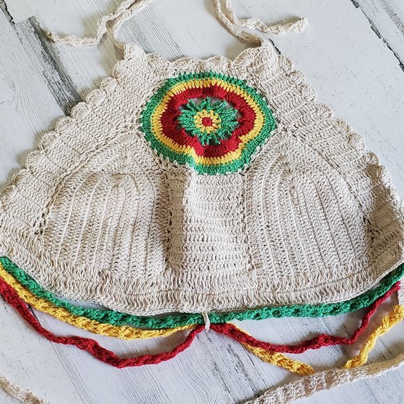 Crochet Halter Crop Top Tie Back Rasta Front Design One Size - Picture 8 of 8